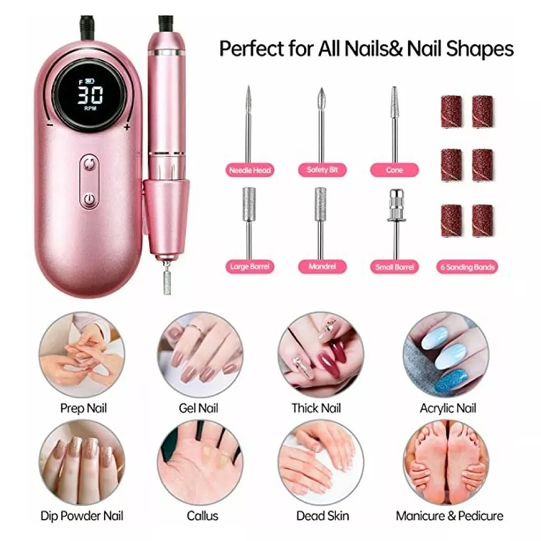 Torno De Uñas Inalámbrico Pantalla Lcd 30000 Rpm Manicura 8