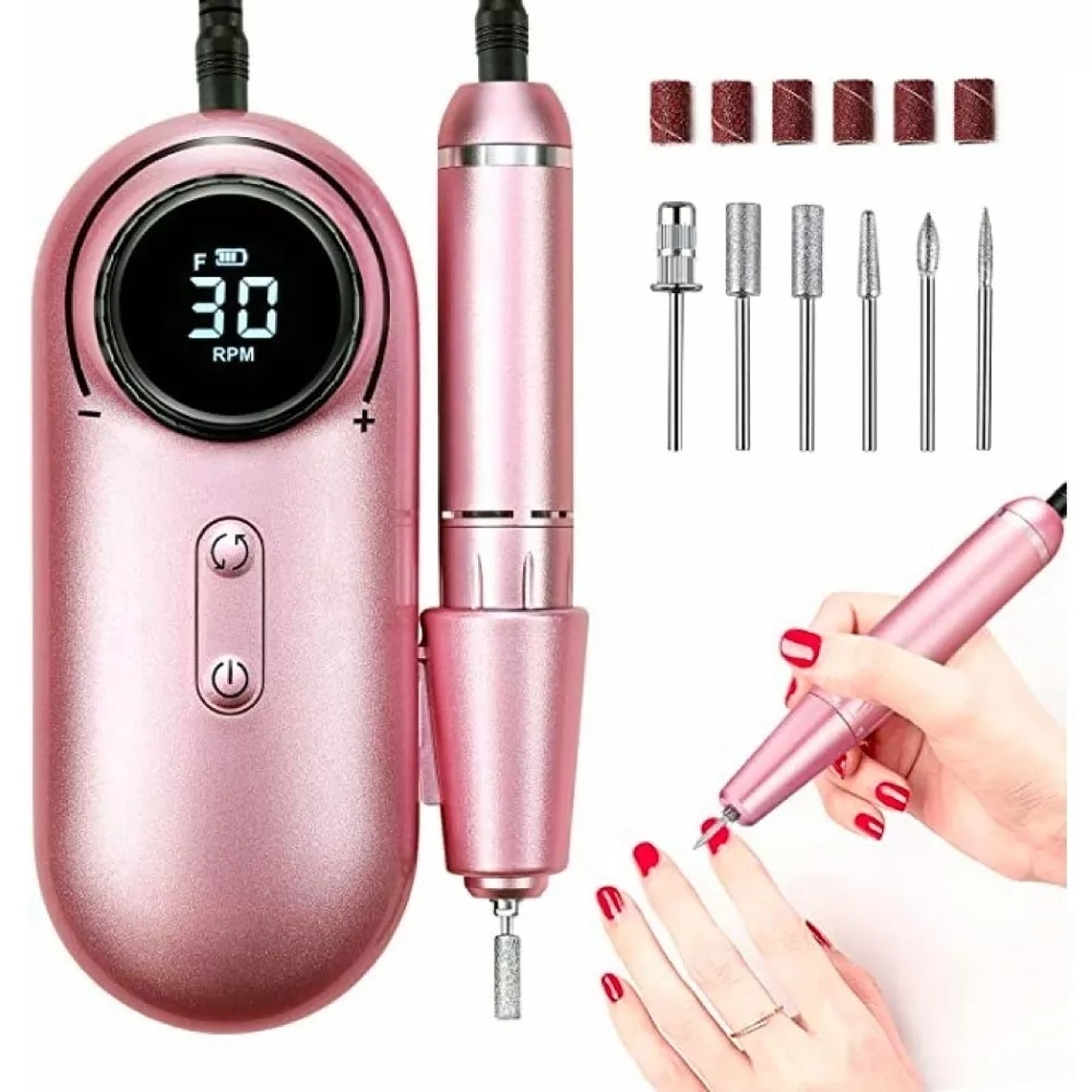 Torno De Uñas Inalámbrico Pantalla Lcd 30000 Rpm Manicura 9