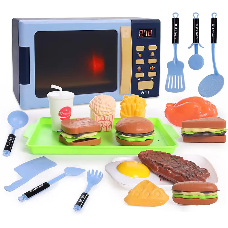Horno Microondas De Juguete Más Accesorios Luz Y Sonido 1