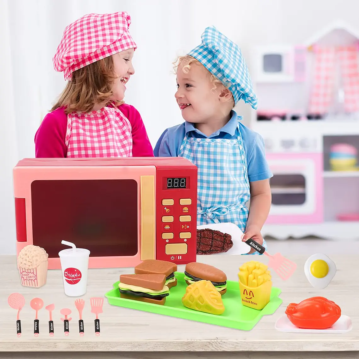Horno Microondas De Juguete Más Accesorios Luz Y Sonido 11
