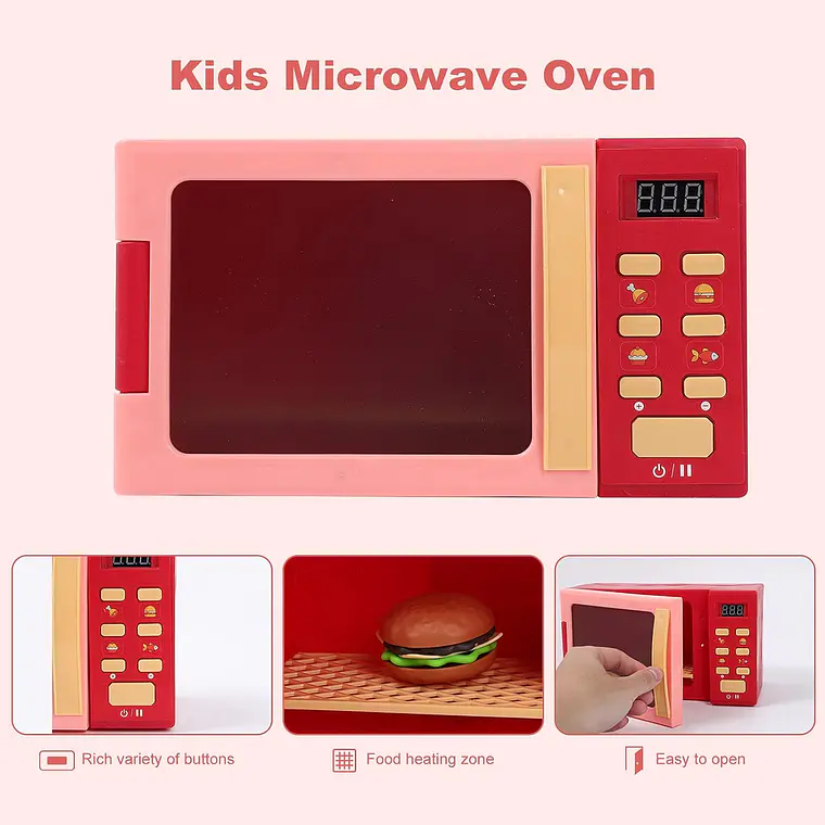 Horno Microondas De Juguete Más Accesorios Luz Y Sonido 9
