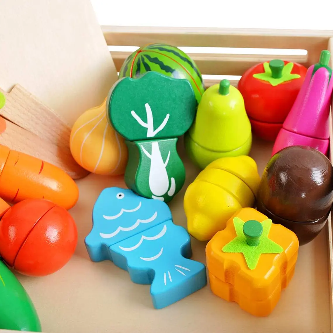 Set De Frutas Y Verduras De Madera Juguete Didáctico 17pzs 2