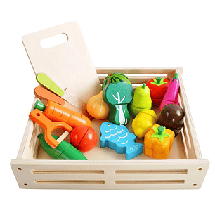 Set De Frutas Y Verduras De Madera Juguete Didáctico 17pzs
