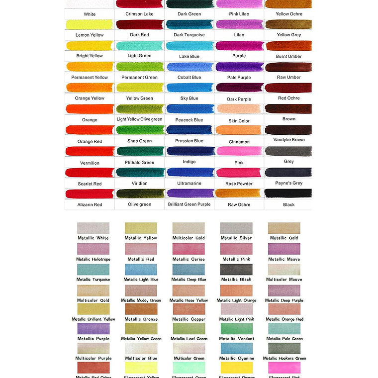 Juego Acuarela 90 Colores Regulares, Metalizados Y Fluorescente 3