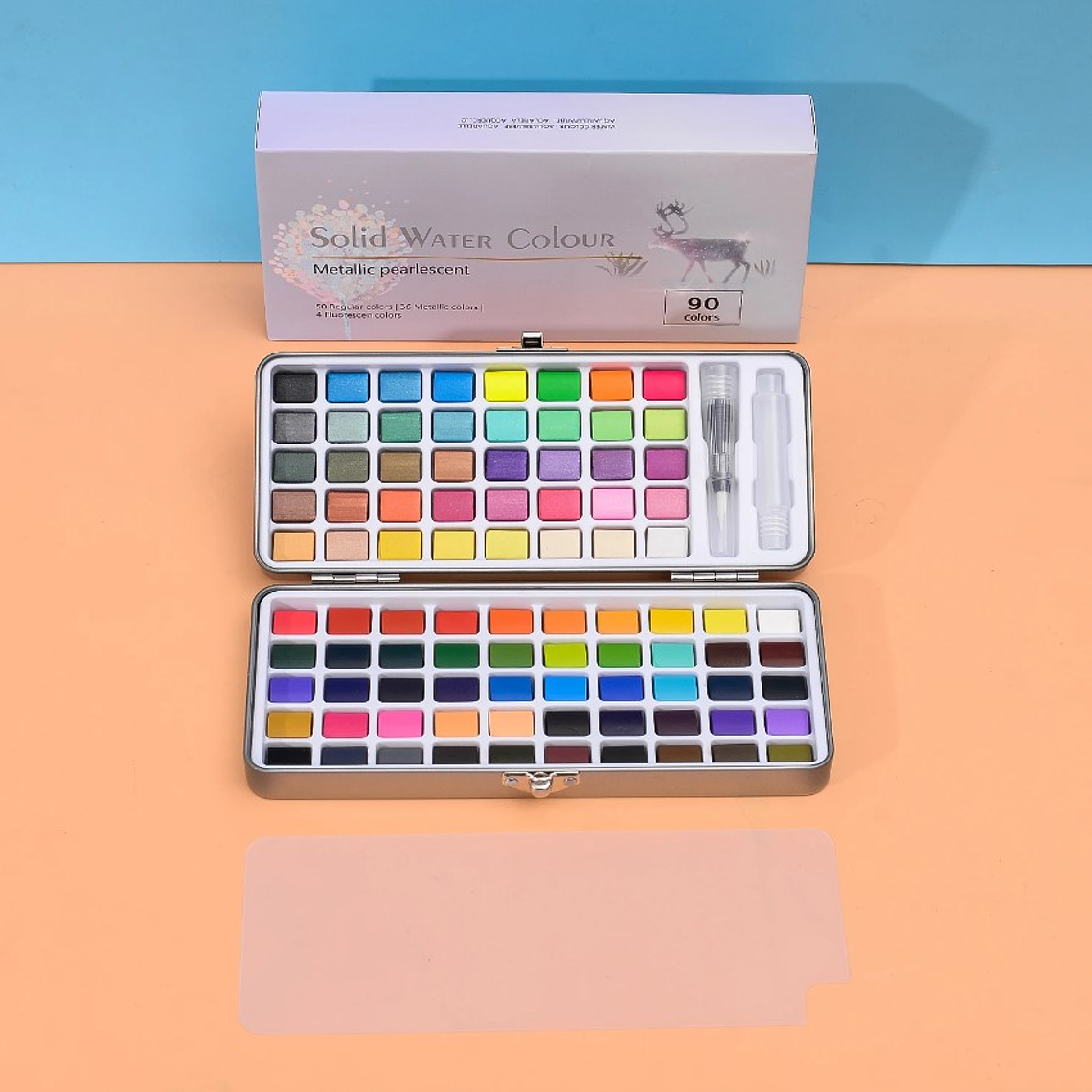 Juego Acuarela 90 Colores Regulares, Metalizados Y Fluorescente 2