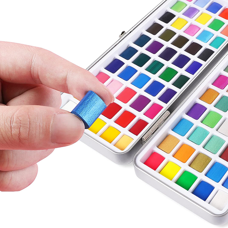 Juego Acuarela 90 Colores Regulares, Metalizados Y Fluorescente 4