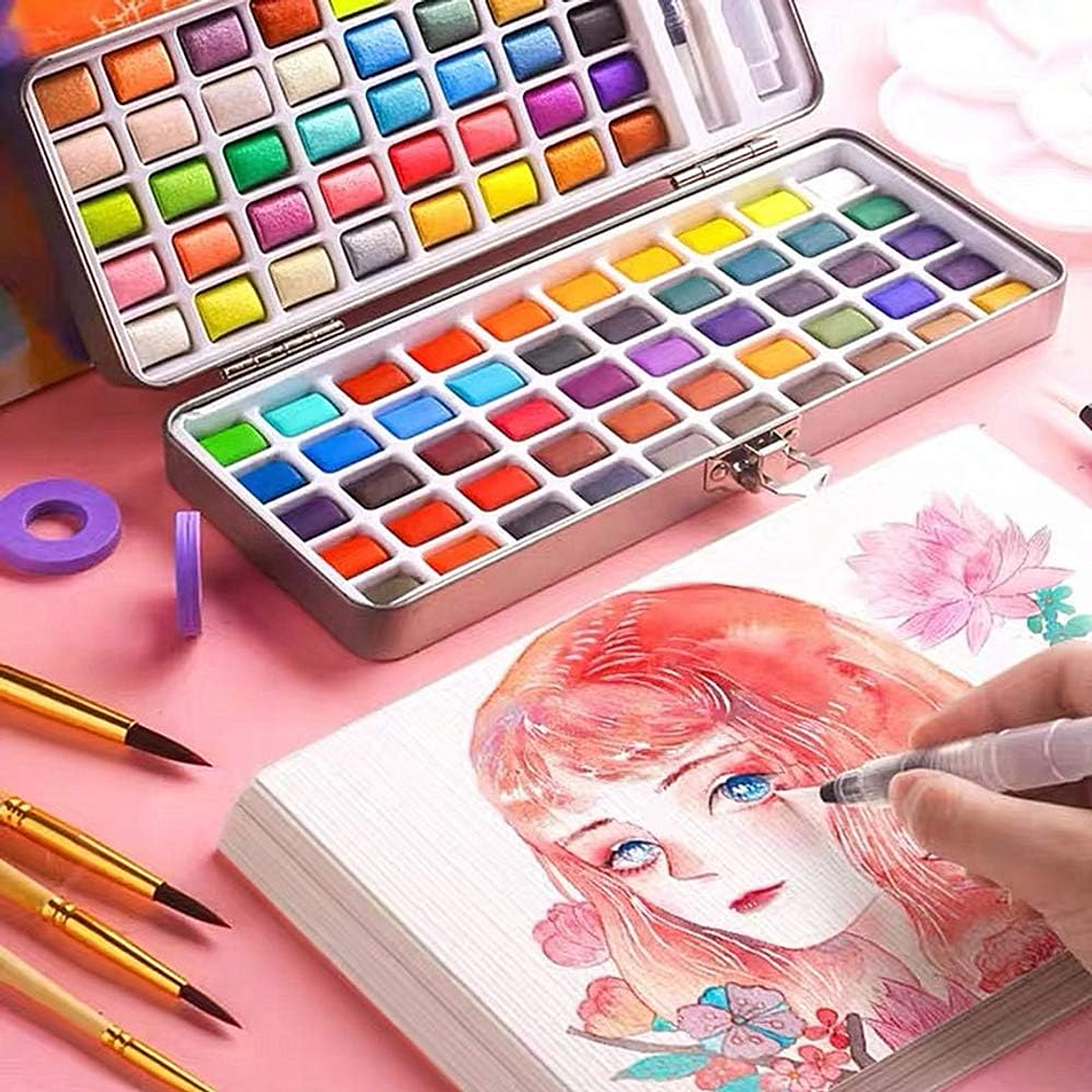 Juego Acuarela 90 Colores Regulares, Metalizados Y Fluorescente 6