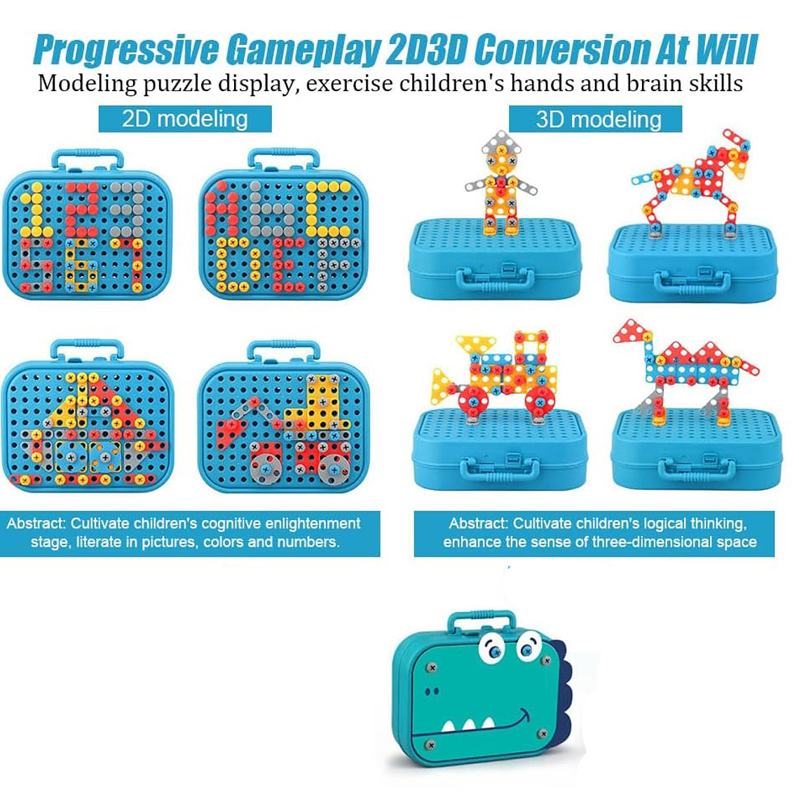 Juguete Puzzles 2d, 3d Herramienta Tornillos Taladro 3