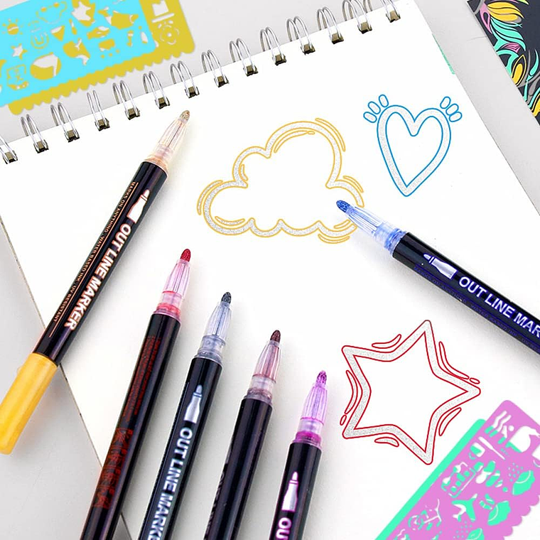 12 Marcadores Rotuladores Mágicos Doble Línea Metalizados 2