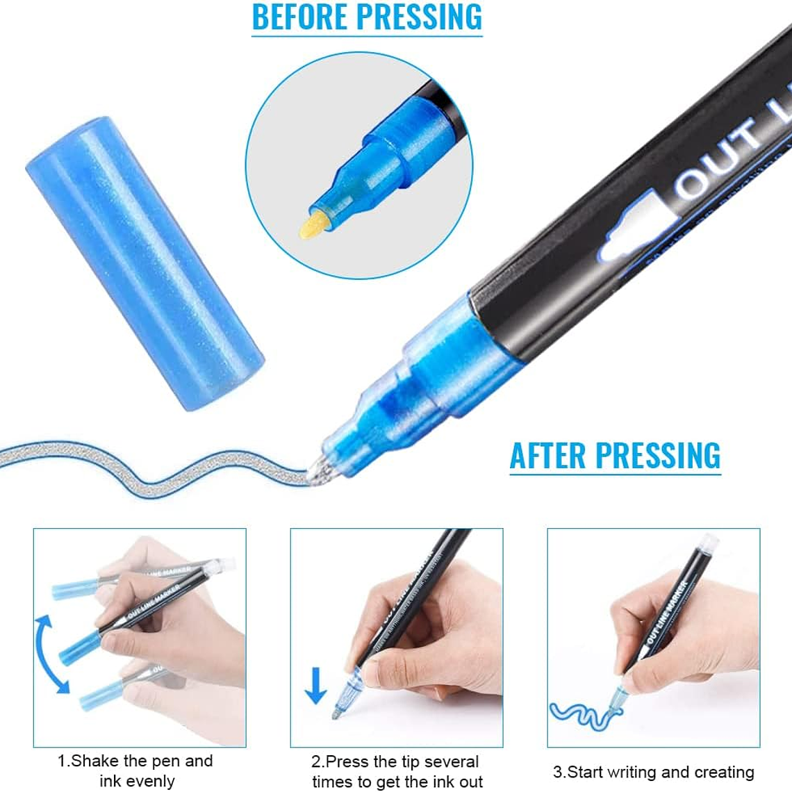 12 Marcadores Rotuladores Mágicos Doble Línea Metalizados 3