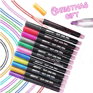 12 Marcadores Rotuladores Mágicos Doble Línea Metalizados