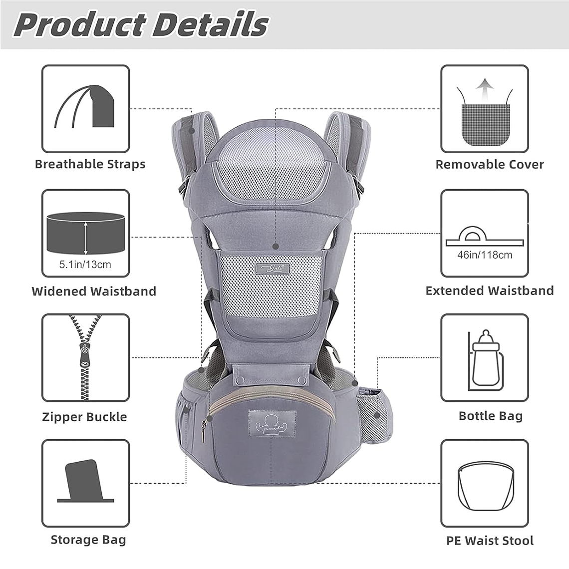 Mochila Porta Bebes Ergonómica Asiento Multifuncional 6 En 1 4