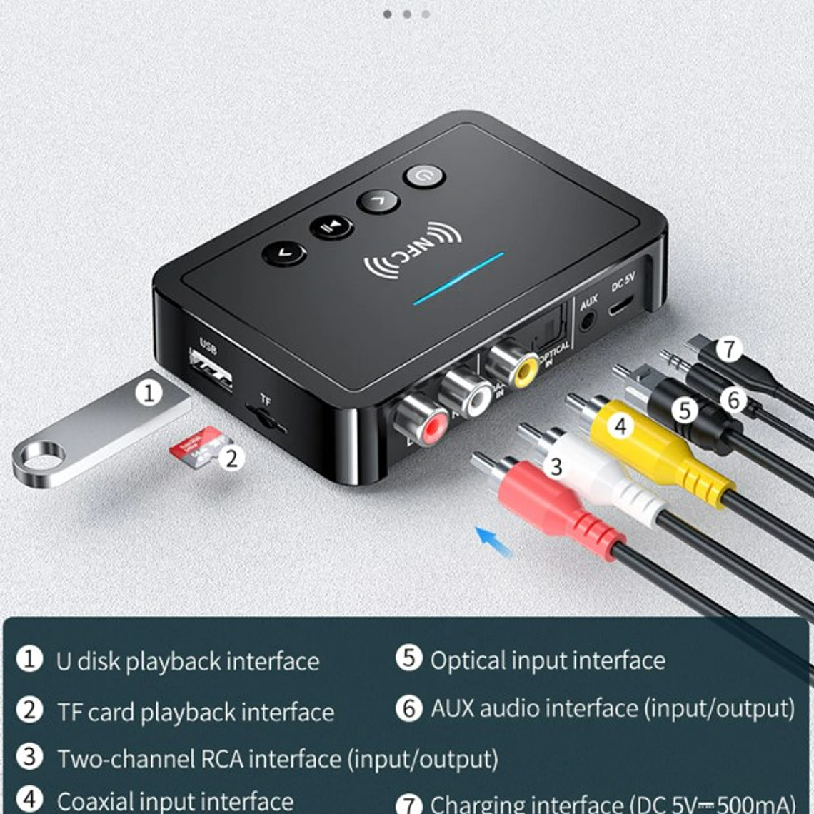 Nfc Bluetooth 5.0 Transmisor/receptor Audio Estéreo 5