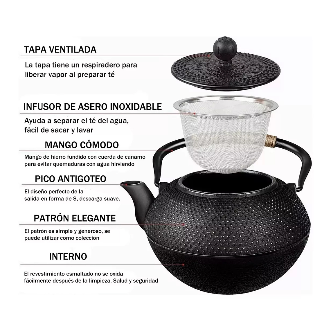 Tetera Hierro Fundido Japonesa Con Infusor Acero 3