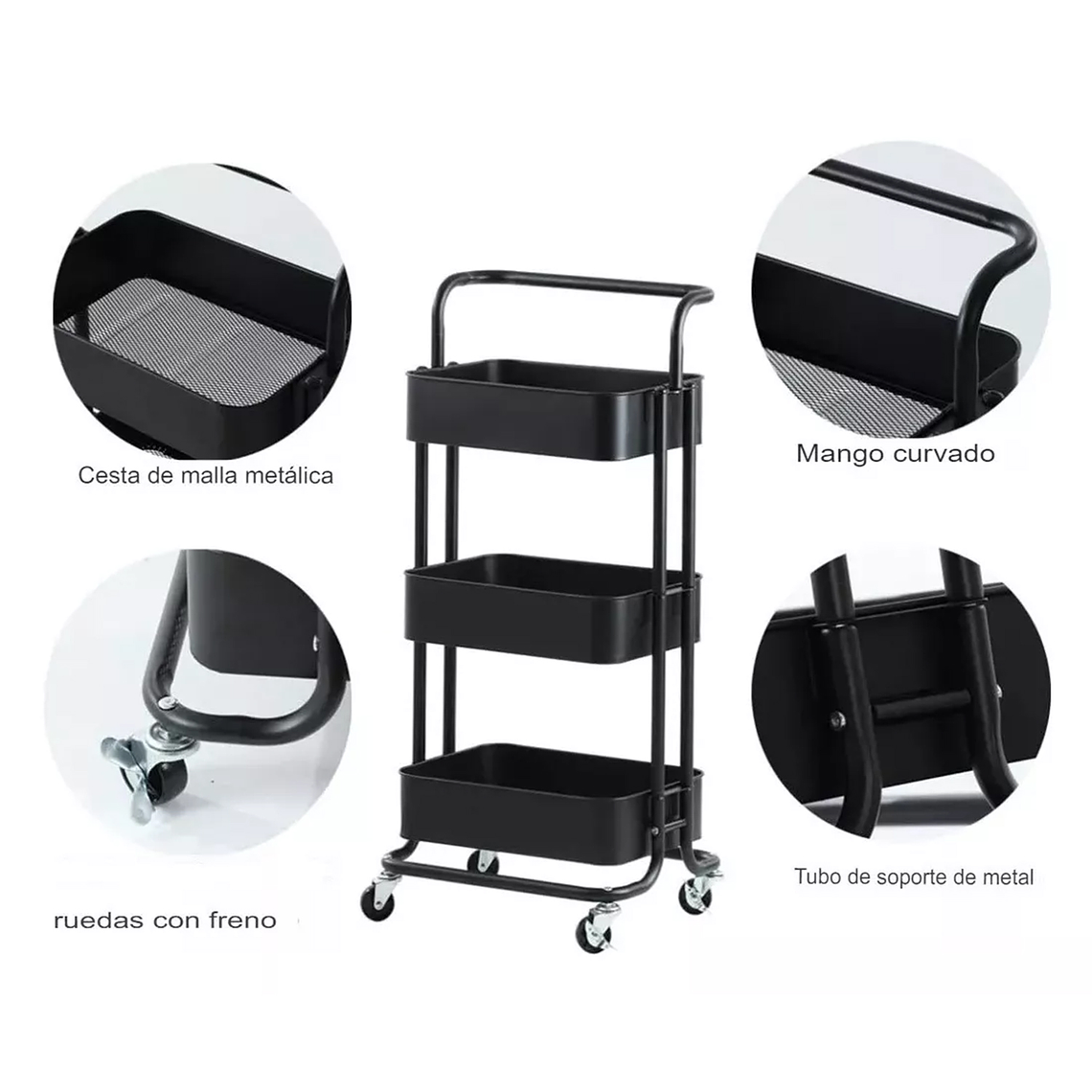 Carrito Organizador Almacenamiento 3 Niveles Con Ruedas 4
