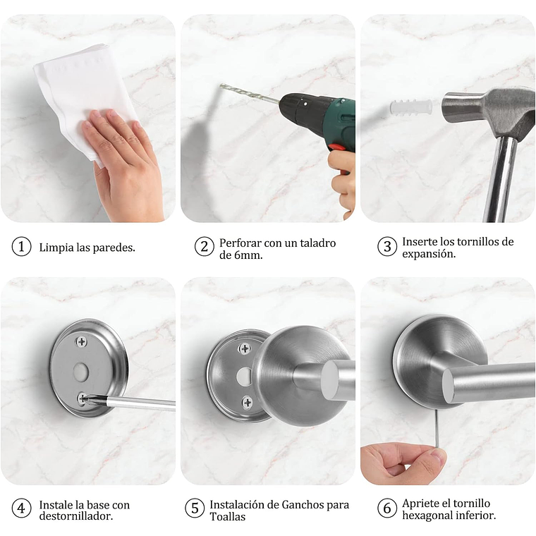 Set De 5 Accesorios De Baño Acero Inoxidable Plata 6