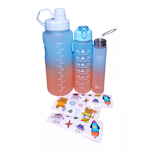 Botella De Agua Motivacional 3 En 1 + Stickers