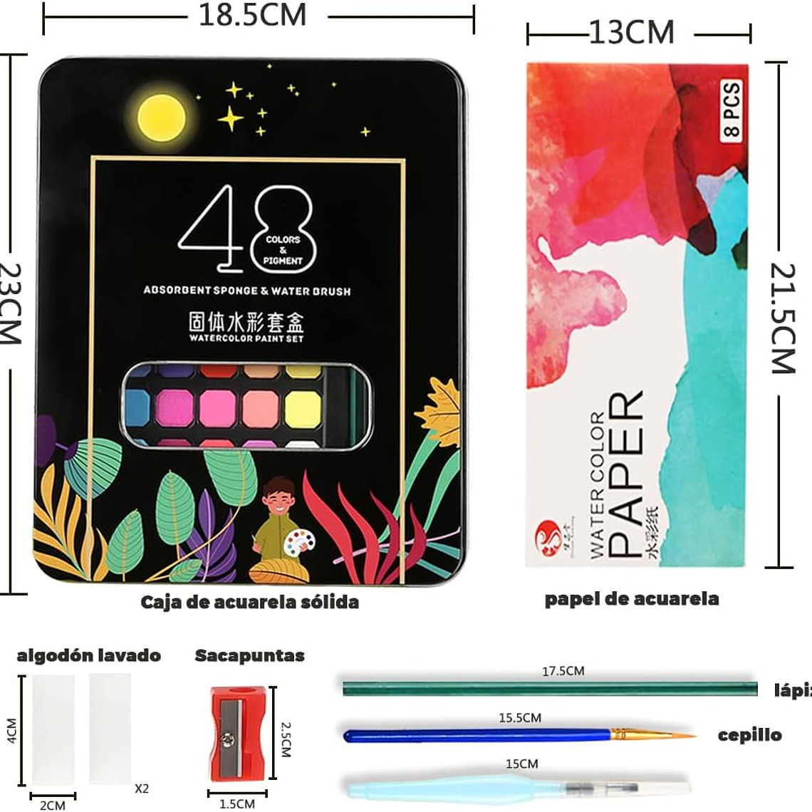 Kit Acuarelas Profesionales Pintura Acuarela Art 48 Colores 8