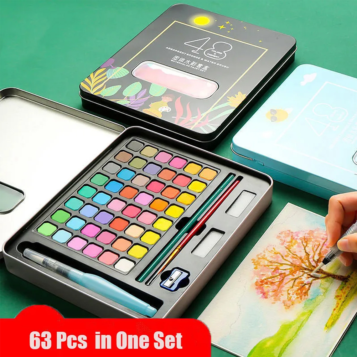 Kit Acuarelas Profesionales Pintura Acuarela Art 48 Colores 7