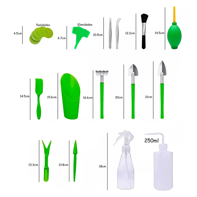 Kit Mini Herramientas Plantas Jardinería Suculentas 15piezas 6