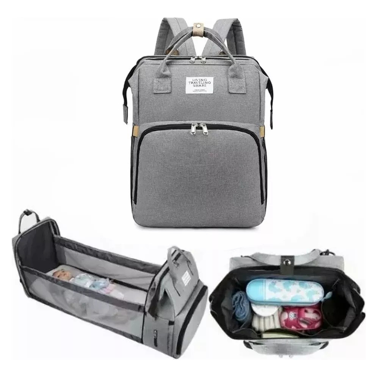 Bolsa Mochila De Pañales Para Mamá Cama De Bebé Plegable 4