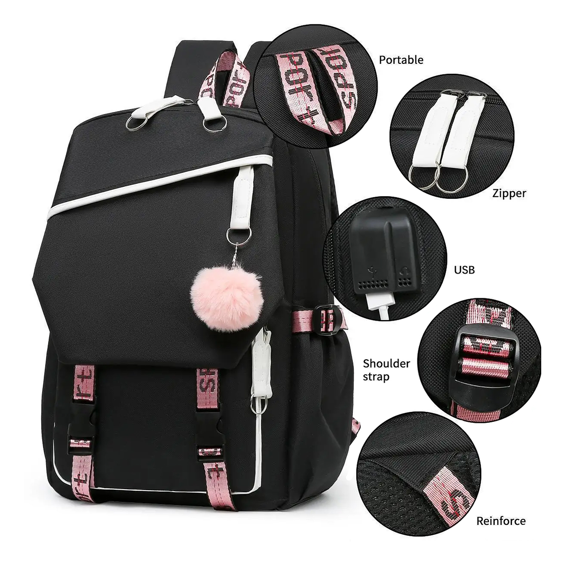 Mochila Urbana Bolso Escolar Juvenil Con Interfaz Usb Aux 2