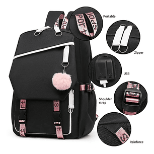 Mochila Urbana Bolso Escolar Juvenil Con Interfaz Usb Aux