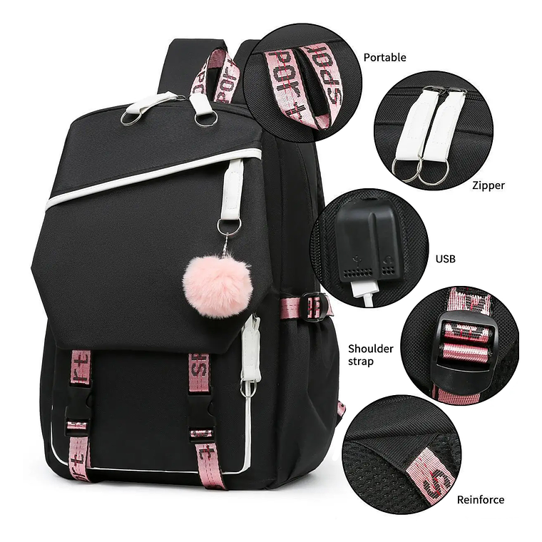 Mochila Urbana Bolso Escolar Juvenil Con Interfaz Usb Aux 2