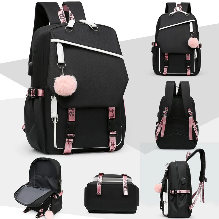 Mochila Urbana Bolso Escolar Juvenil Con Interfaz Usb Aux 3