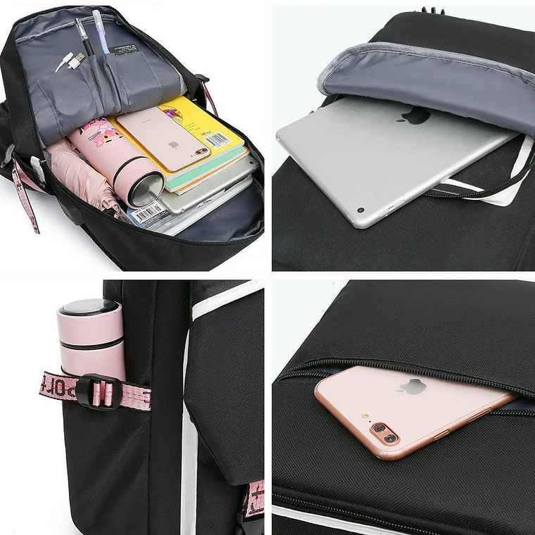Mochila Urbana Bolso Escolar Juvenil Con Interfaz Usb Aux 4