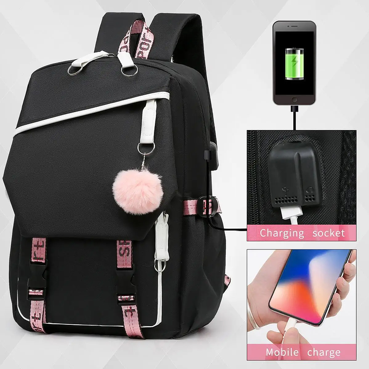 Mochila Urbana Bolso Escolar Juvenil Con Interfaz Usb Aux 5