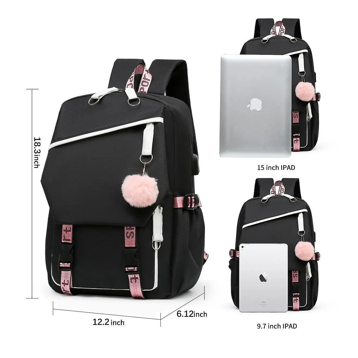 Mochila Urbana Bolso Escolar Juvenil Con Interfaz Usb Aux 6