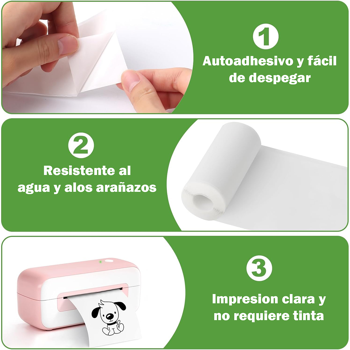5 Rollos Papel Adhesivo Térmico Para Mini Impresora 58mm 3