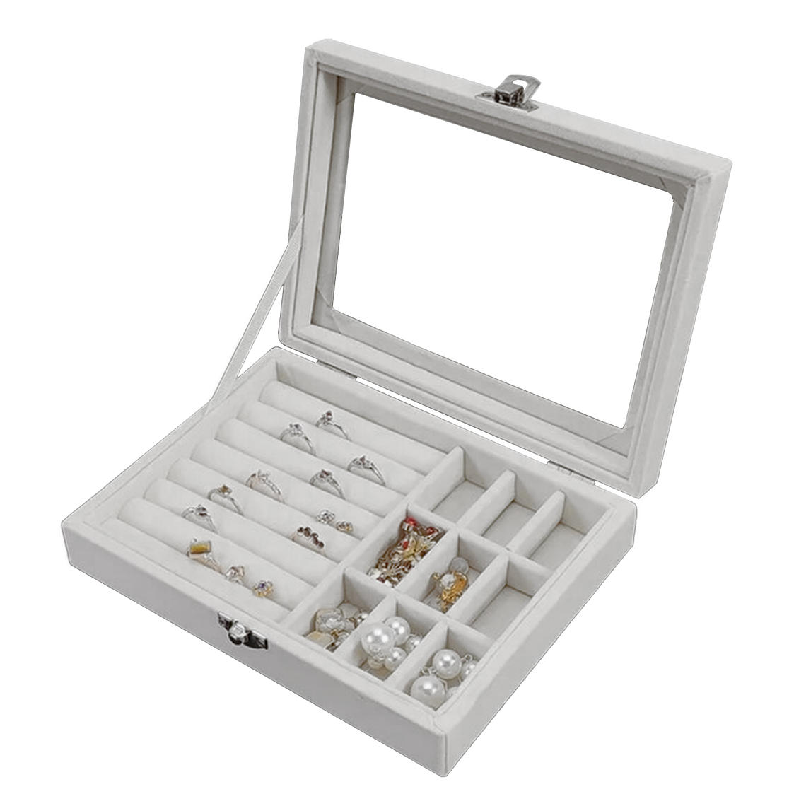 Joyero Organizador De Plush Portatil Multiusos Gris 2