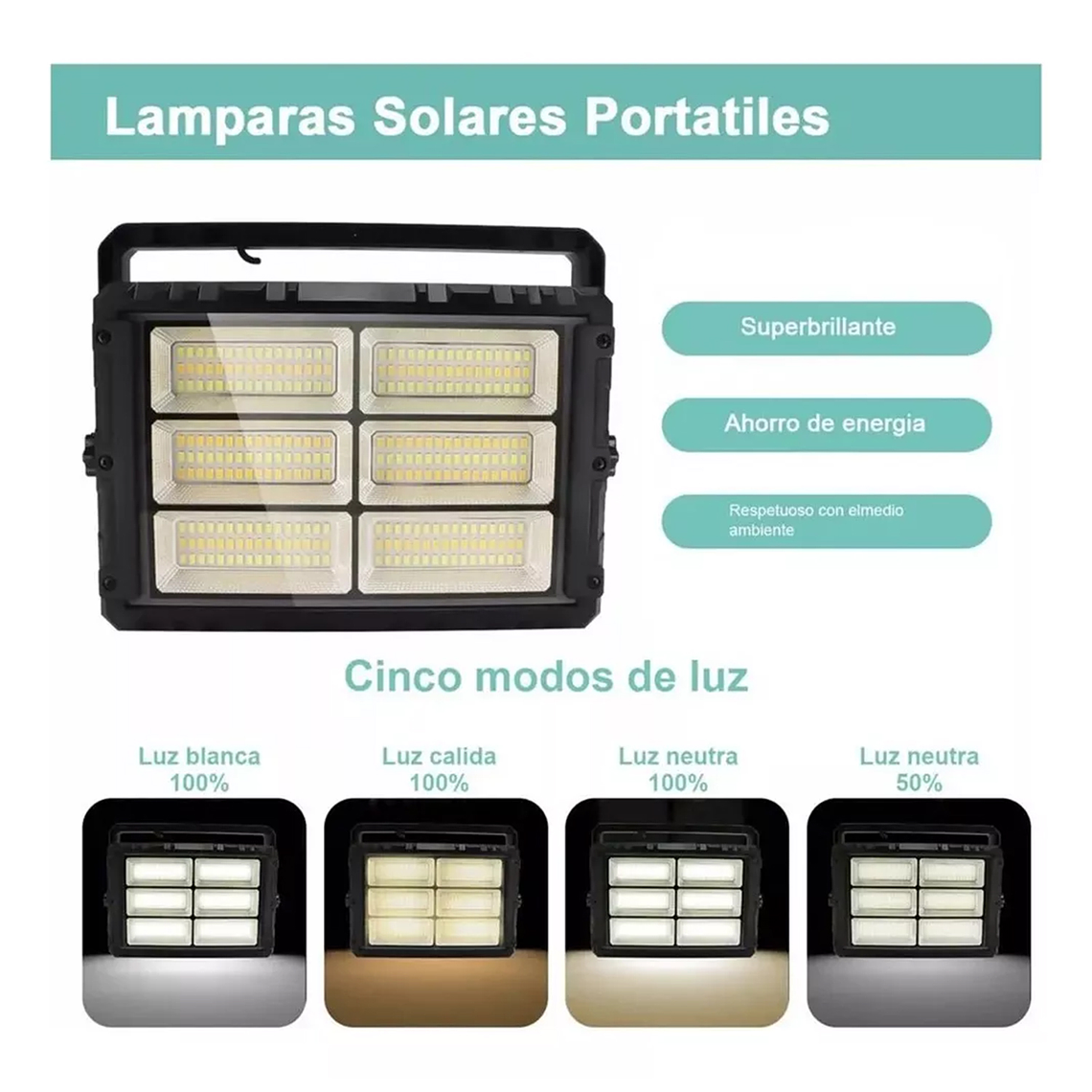 Proyector Reflector Led Con Panel Solar Desmontable 300w 5