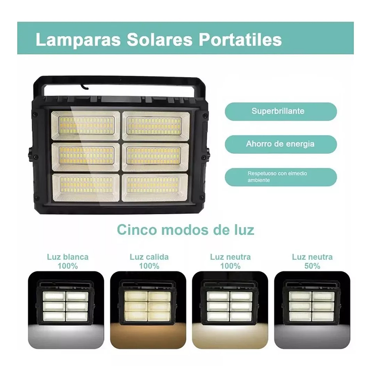 Proyector Reflector Led Con Panel Solar Desmontable 300w 5