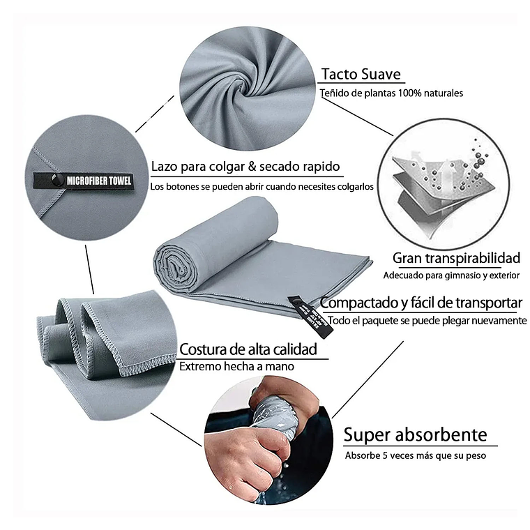 Toalla De Microfibra Deporte Viaje Secado Rapido 2 Und 3