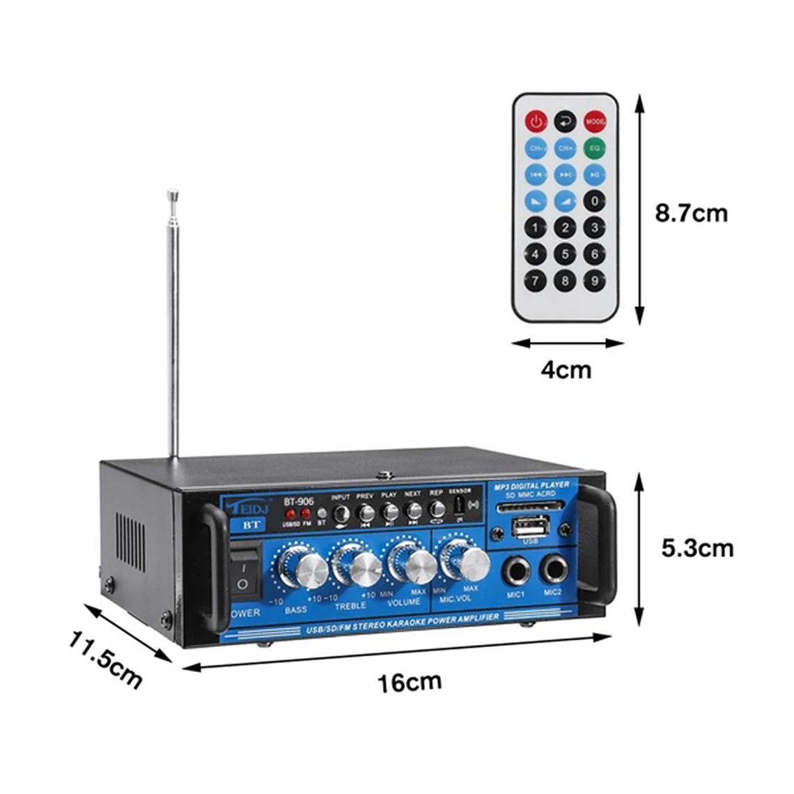 Amplificador Bluetooth 12v/220v Usb Fm Sd Card Karaoke Mp3 3