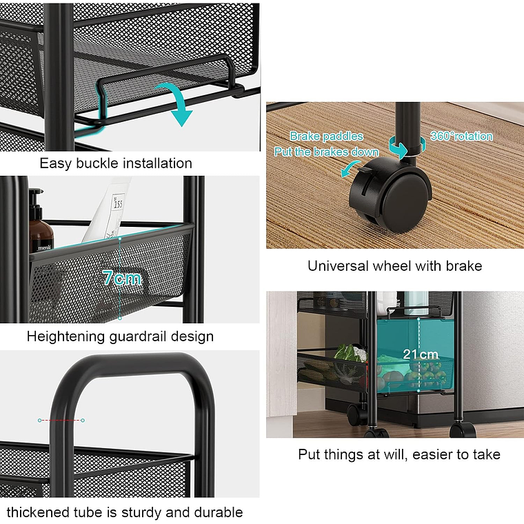 Carrito Carro Organizador Con Rueda Multiuso 4 Niveles 5