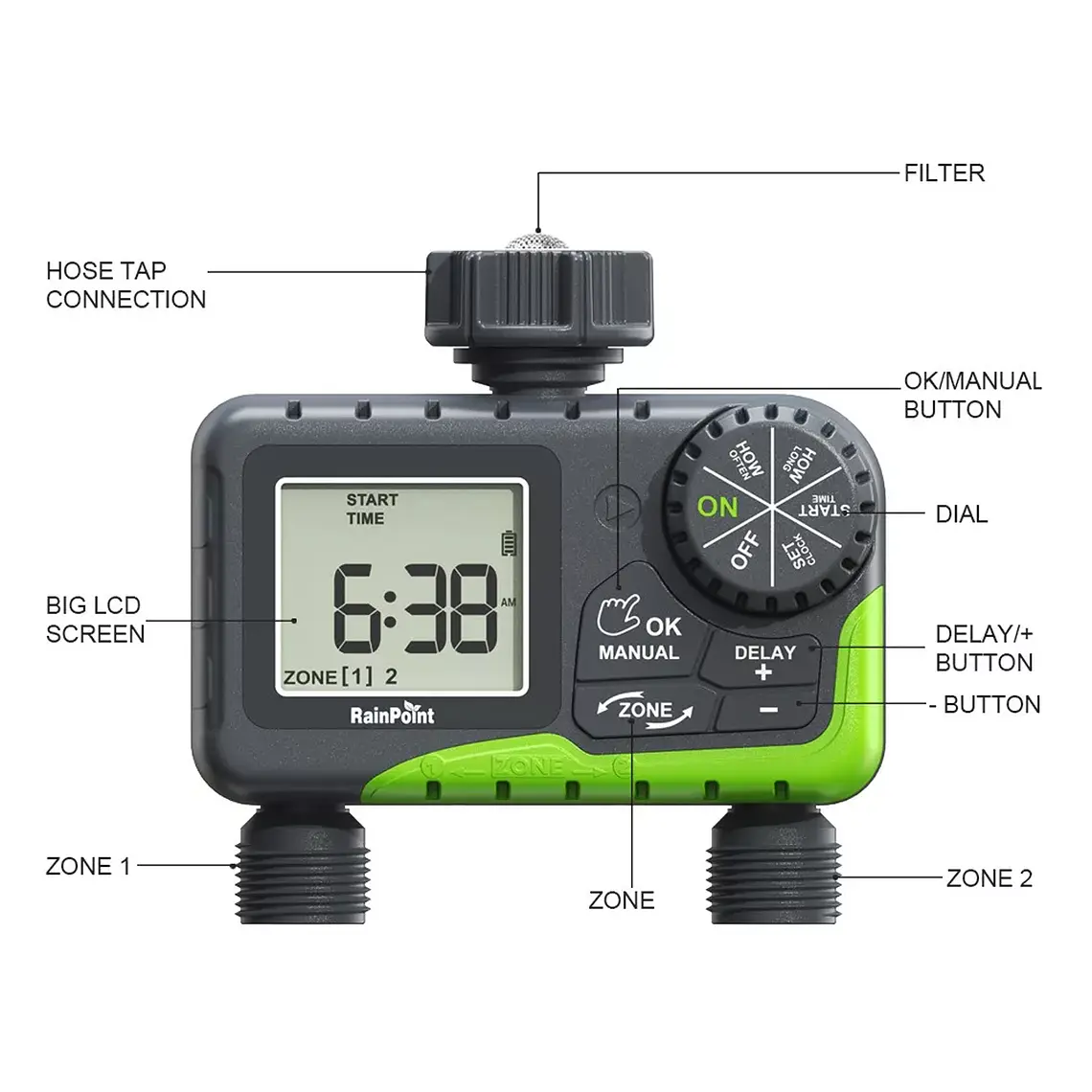 Programador Riego Automatico Controlador Digital 2 Zonas 4