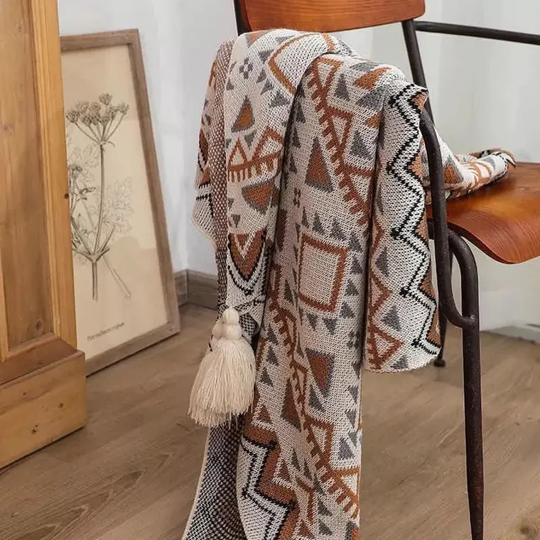 Manta Decorativa Tejida Para Sillon Piecera Cama Bohemia 3