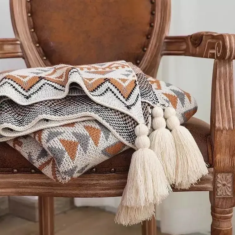 Manta Decorativa Tejida Para Sillon Piecera Cama Bohemia 4