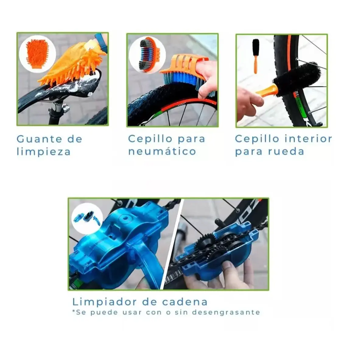 Limpieza Bicicleta Kit 9 Piezas Cepillo Polvo +limpia Cadena 3