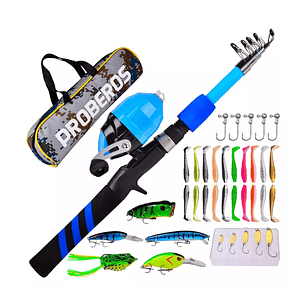 Kit Pesca 1.8m Caña Carrete Señuelo Accesorio Bolsa Completo