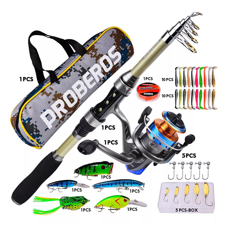 Kit Pesca 1.8m Caña Carrete Señuelo Accesorio Bolsa Completo 8