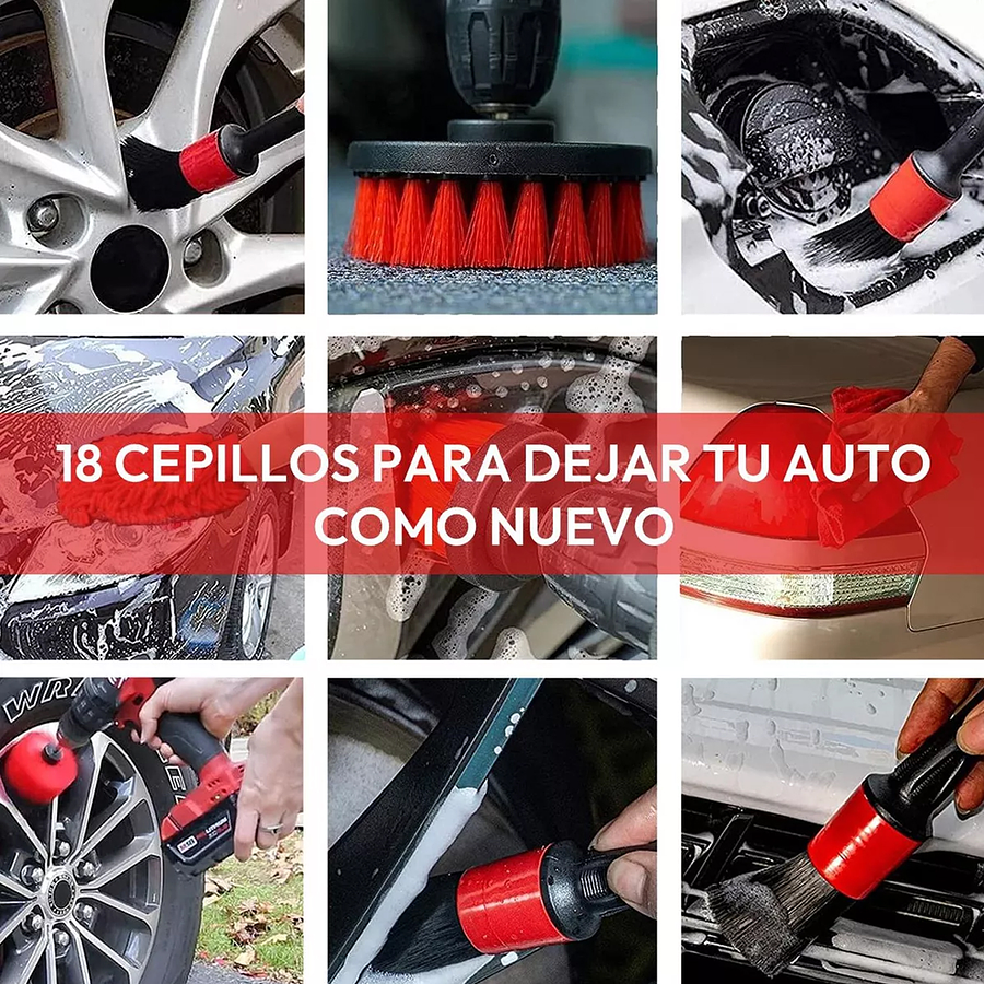 Kit 18 Piezas Limpieza De Auto Interior Y Exterior