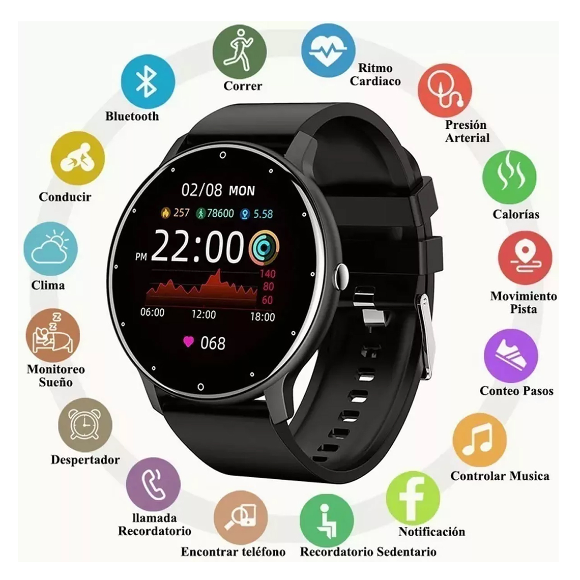 Smartwatch Genérica Zl02 Malla Negra De Silicona Y Bisel 6