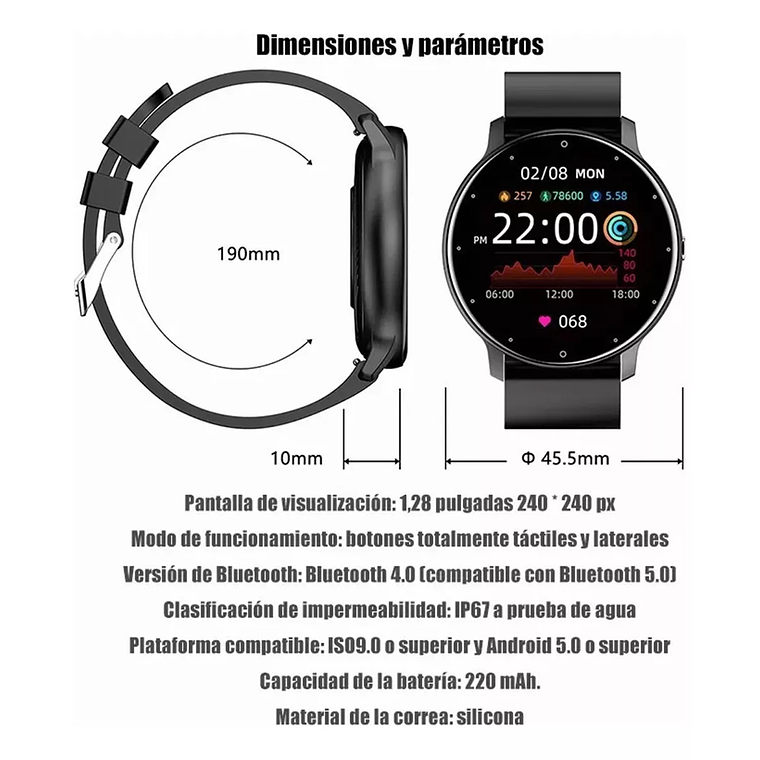Smartwatch Genérica Zl02 Malla Negra De Silicona Y Bisel 7