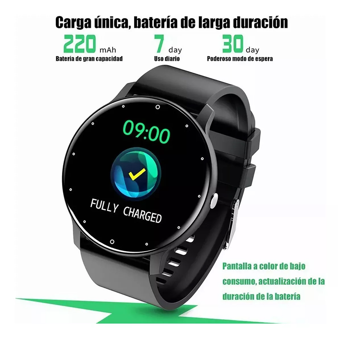 Smartwatch Genérica Zl02 Malla Negra De Silicona Y Bisel 5