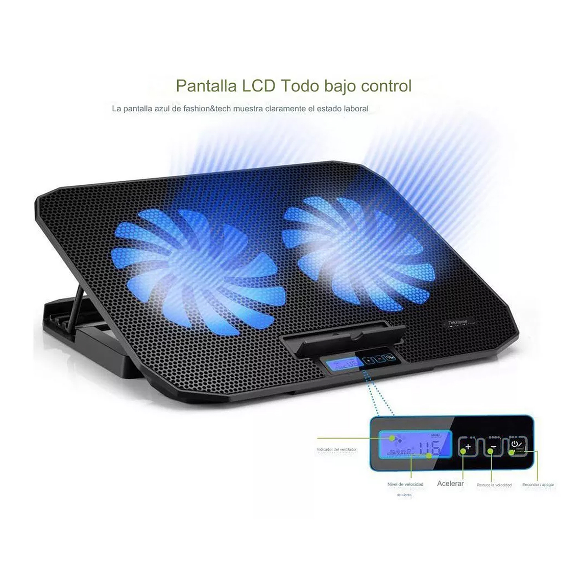 Base Soporte Para Notebook 2 Ventiladores /6 Velocidades Led 3